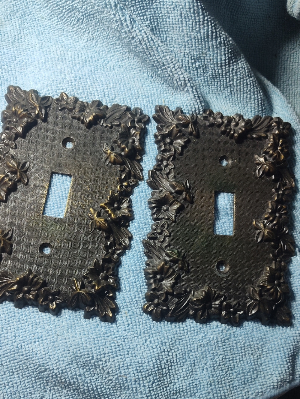 vintage 1960 Floral Decorative Switch Plate Covers - Antique-Style Bronze